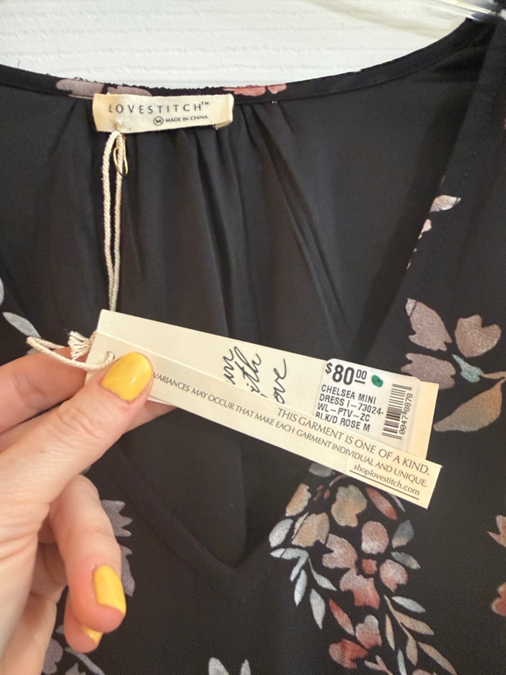 lovestitch Black Floral V-Neck Long Sleeve Dress with Pink Flowers - Picture 8 of 8